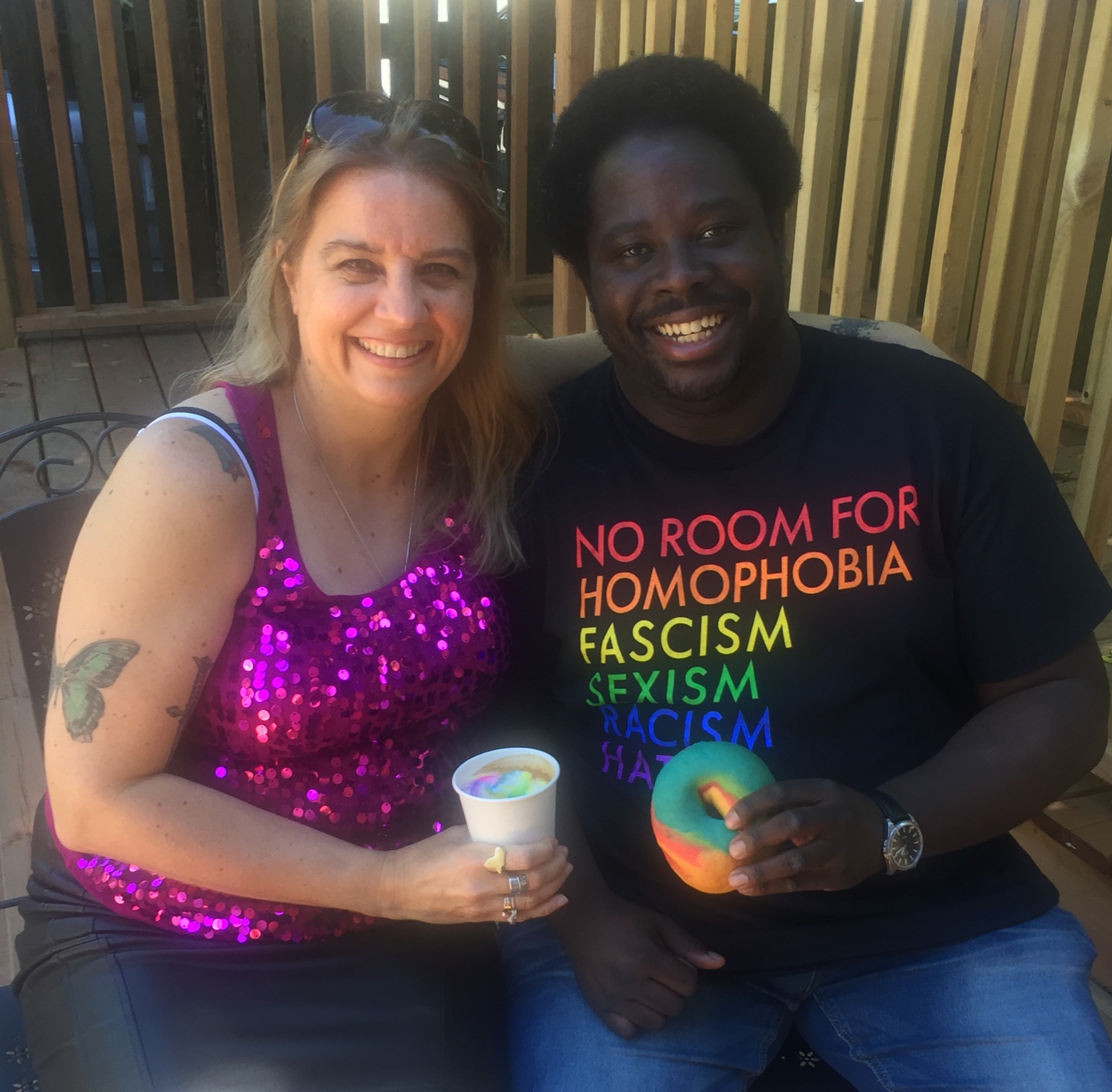 Jesse&Erika, rainbow bagels & latte, June2021